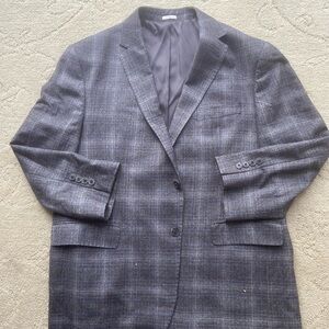 2001 Joseph Abboud Blue and Grey Wool Checkered Blazer Mens 44 Short